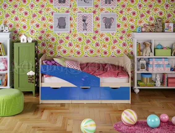 Кровать детская Бабочки 800*1600, Синий глянец в Вологде - изображение