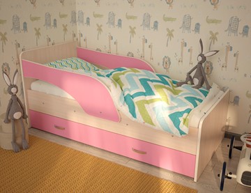 Односпальная детская кровать Максимка, корпус Млечный дуб, фасад Розовый в Вологде