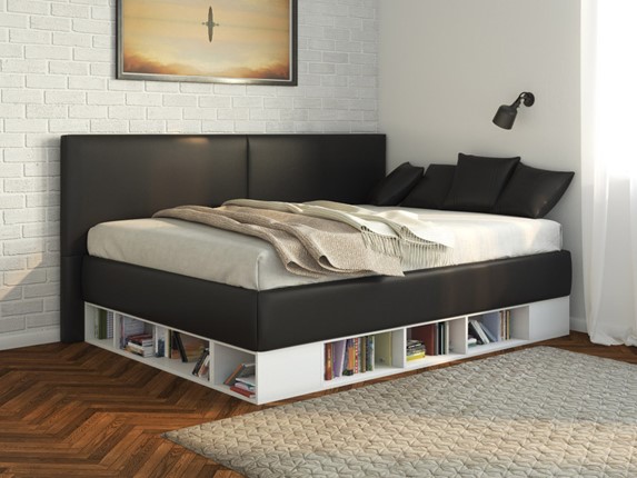 Кровать подростковая Lancaster 1, 120х200, ЛДСП белая, экокожа черная в Вологде - изображение