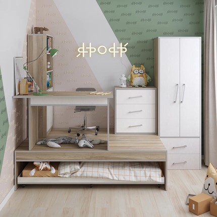 Комплект мебели в детскую Подиум, Ясень/Белое дерево в Вологде - изображение