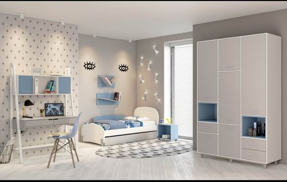 Подростковая мебель POLINI Kids Mirum №1 Белый / Серый / Голубой в Вологде - изображение