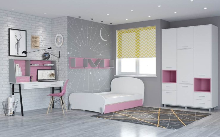 Подростковая мебель POLINI Kids Mirum №4 Белый / Серый / Розовый в Вологде - изображение