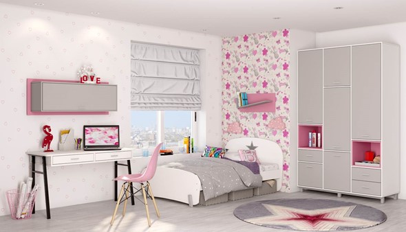 Подростковая мебель POLINI Kids Mirum №7 Белый / Серый / Розовый в Вологде - изображение