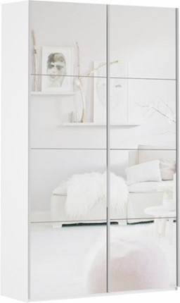 Шкаф-купе 2-х дверный Прайм (Зеркало/Зеркало) 1400x570x2300, белый снег в Вологде - изображение