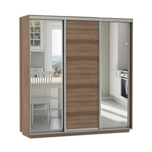 Шкаф 3-х дверный Экспресс (Зеркало/ДСП/Зеркало), 1800х600х2200, шимо темный в Вологде