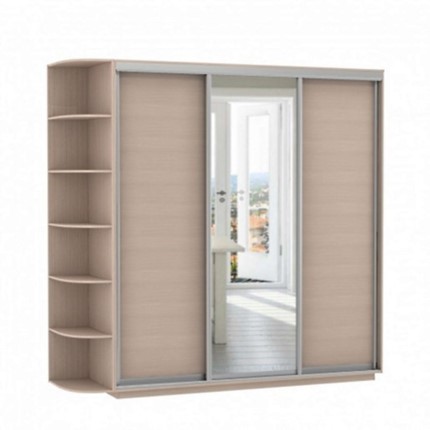 Шкаф 3-х дверный Экспресс (ДСП/Зеркало/ДСП) со стеллажом, 2100х600х2400, дуб молочный в Вологде - изображение