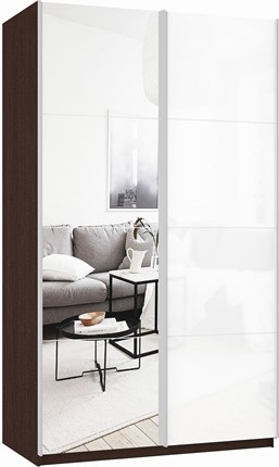 Шкаф-купе Прайм (Зеркало/Белое стекло) 1200x570x2300, венге в Вологде - изображение