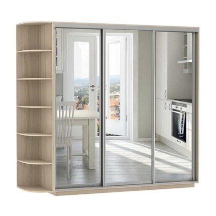 Шкаф 3-х дверный Экспресс (3 зеркала), со стеллажом 2700х600х2400, шимо светлый в Вологде - изображение