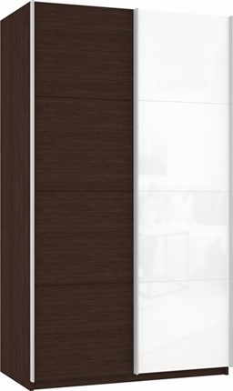 Шкаф двухдверный Прайм (ДСП/Белое стекло) 1400x570x2300, венге в Вологде - изображение