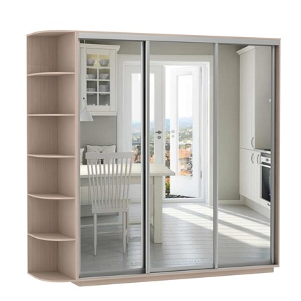 Шкаф 3-х дверный Экспресс (3 зеркала), со стеллажом 2700х600х2400, дуб молочный в Вологде - изображение