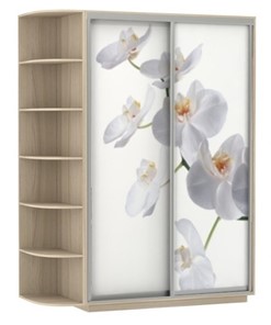 Шкаф Хит, 1500x600x2200, фотопечать, со стеллажом, белая орхидея, шимо светлый в Вологде - предосмотр