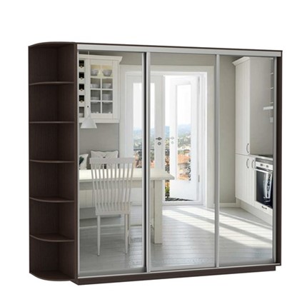 Шкаф 3-дверный Экспресс (3 зеркала), со стеллажом 2700х600х2200, венге в Вологде - изображение