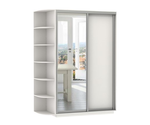 Шкаф 2-дверный Экспресс (ДСП/Зеркало), со стеллажом 1700х600х2200, белый снег в Вологде - изображение