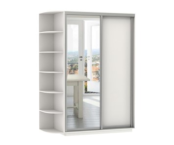 Шкаф 2-х дверный Экспресс (ДСП/Зеркало) со стеллажом 1500х600х2200, белый снег в Вологде - предосмотр