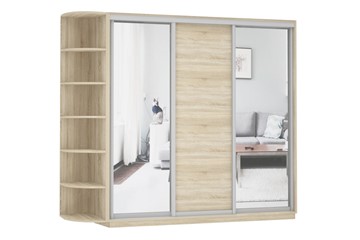 Шкаф 3-створчатый Экспресс (Зеркало/ДСП/Зеркало) со стеллажом, 2700х600х2200, дуб сонома в Вологде