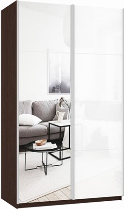 Шкаф 2-створчатый Прайм (Зеркало/Белое стекло) 1600x570x2300, венге в Вологде - изображение