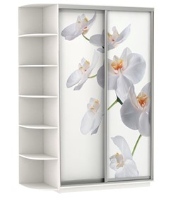Шкаф 2-дверный Экспресс 1900x600x2400, со стеллажом, Орхидея белая/белый снег в Вологде
