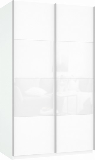 Шкаф-купе 2-х дверный Прайм (ДСП/Белое стекло) 1400x570x2300, белый снег в Вологде - изображение 2