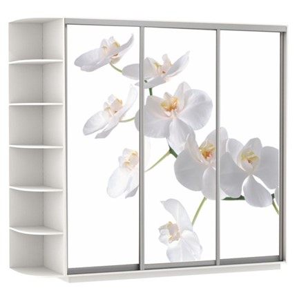 Шкаф трехдверный Экспресс со стеллажом, 2400х600х2200, Орхидея белая/белый снег в Вологде - изображение