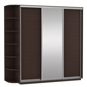 Шкаф 3-дверный Экспресс (ДСП/Зеркало/ДСП) со стеллажом, 2700х600х2200, венге в Вологде - предосмотр