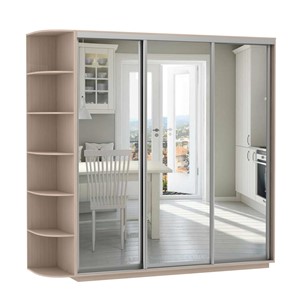 Шкаф 3-дверный Экспресс (3 зеркала), со стеллажом 2100х600х2200, дуб молочный в Вологде