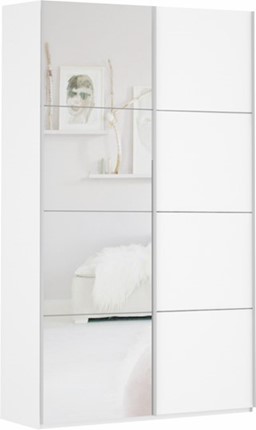 Шкаф 2-х створчатый Прайм (ДСП/Зеркало) 1400x570x2300, белый снег в Вологде - изображение