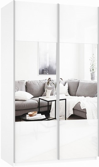 Шкаф 2-створчатый Прайм (Зеркало/Белое стекло) 1400x570x2300, белый снег в Вологде - изображение 2