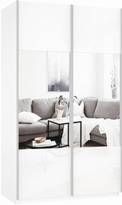 Шкаф двухдверный Прайм (Зеркало/Белое стекло) 1600x570x2300, белый снег в Вологде - предосмотр 2
