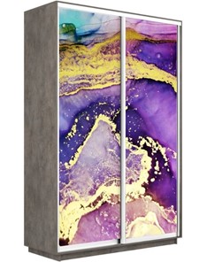Шкаф двухдверный Экспресс 1600x600x2200, Абстракция фиолетово-золотая/бетон в Вологде