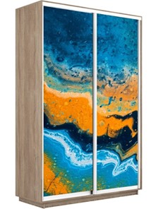 Шкаф 2-створчатый Экспресс 1600x600x2400, Абстракция оранжево-голубая/дуб сонома в Вологде