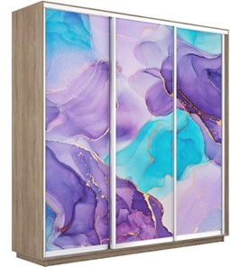 Шкаф 3-створчатый Экспресс 1800х450х2400, Абстракция фиолетовая/дуб сонома в Вологде