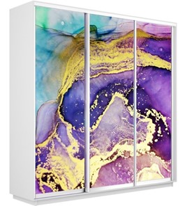 Шкаф трехдверный Экспресс 1800х450х2400, Абстракция фиолетово-золотая/белый снег в Вологде