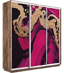 Шкаф 3-х створчатый Экспресс 1800х450х2400, Абстракция розовая/дуб табачный в Вологде