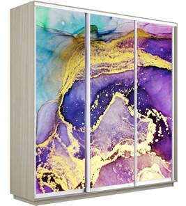 Шкаф 3-х створчатый Экспресс 1800х600х2200, Абстракция фиолетово-золотая/шимо светлый в Вологде