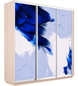Шкаф 3-х дверный Экспресс 1800х600х2400, Абстракция бело-голубая/дуб молочный в Вологде