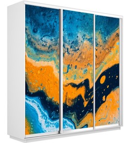 Шкаф 3-створчатый Экспресс 1800х600х2400, Абстракция оранжево-голубая/белый снег в Вологде