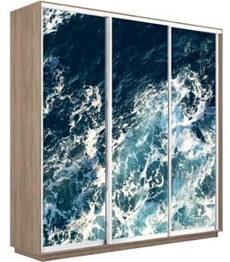 Шкаф 3-дверный Экспресс 1800х600х2400, Морские волны/дуб сонома в Вологде