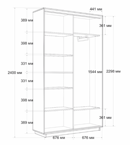 Шкаф 2-х створчатый Экспресс (2 зеркала) 1400x450x2400, бетон в Вологде - предосмотр 6