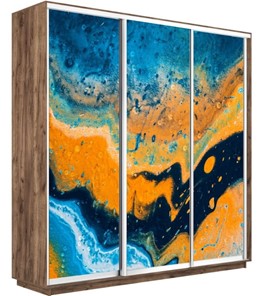 Шкаф 3-створчатый Экспресс 2100х450х2200, Абстракция оранжево-голубая/дуб табачный в Вологде - предосмотр