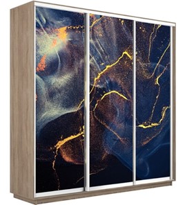 Шкаф 3-дверный Экспресс 2100х600х2200, Абстракция золотая пыль/дуб сонома в Вологде