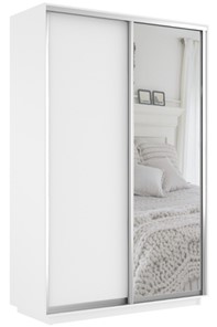 Шкаф 2-х дверный Экспресс (ДСП/Зеркало) 1200х450х2400, белый снег в Вологде