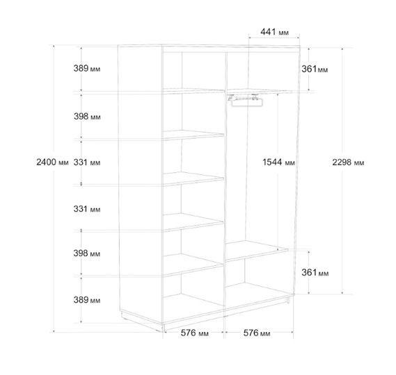 Шкаф 2-х створчатый Экспресс (ДСП/Зеркало) 1200х450х2400, бетон в Вологде - изображение 7