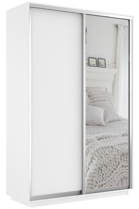 Шкаф 2-х дверный Экспресс (ДСП/Зеркало) 1400х600х2400, белый снег в Вологде - изображение