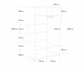 Шкаф 2-х створчатый Экспресс (ДСП/Зеркало) 1600х450х2200, бетон в Вологде - предосмотр 6