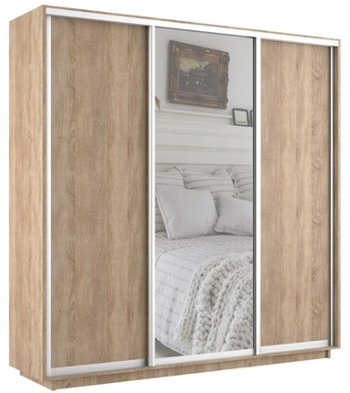 Шкаф 3-дверный Экспресс (ДСП/Зеркало/ДСП), 2100х600х2200, дуб сонома в Вологде - изображение