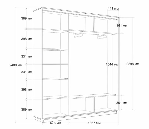 Шкаф 3-дверный Экспресс (Зеркало/ДСП/Зеркало), 2100х450х2400, шимо светлый в Вологде - изображение 3
