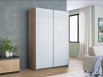 Шкаф 2-х дверный Прайм (Белое стекло/Белое стекло) 1200x570x2300, дуб сонома в Вологде - предосмотр 4
