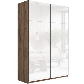 Шкаф 2-х дверный Прайм (Белое стекло/Белое стекло) 1400x570x2300, Крафт табачный в Вологде