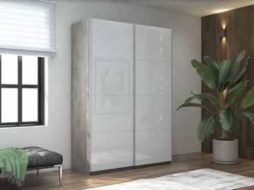 Шкаф 2-дверный Прайм (Белое стекло/Белое стекло) 1600x570x2300, бетон в Вологде - предосмотр 4