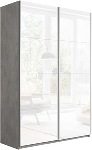 Шкаф 2-дверный Прайм (Белое стекло/Белое стекло) 1600x570x2300, бетон в Вологде - предосмотр